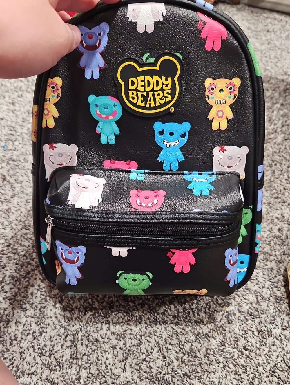 Black Mini Backpack with Multicolor Bear Print